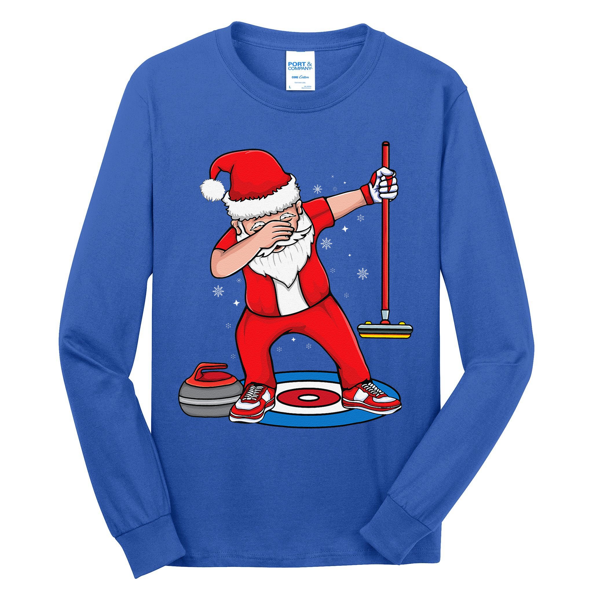 Dabbing Santa Curling Player Curling Broom Curler Curling Tall Long Sleeve T-Shirt