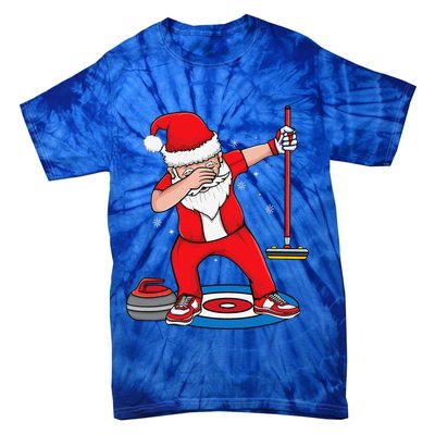 Dabbing Santa Curling Player Curling Broom Curler Curling Tie-Dye T-Shirt