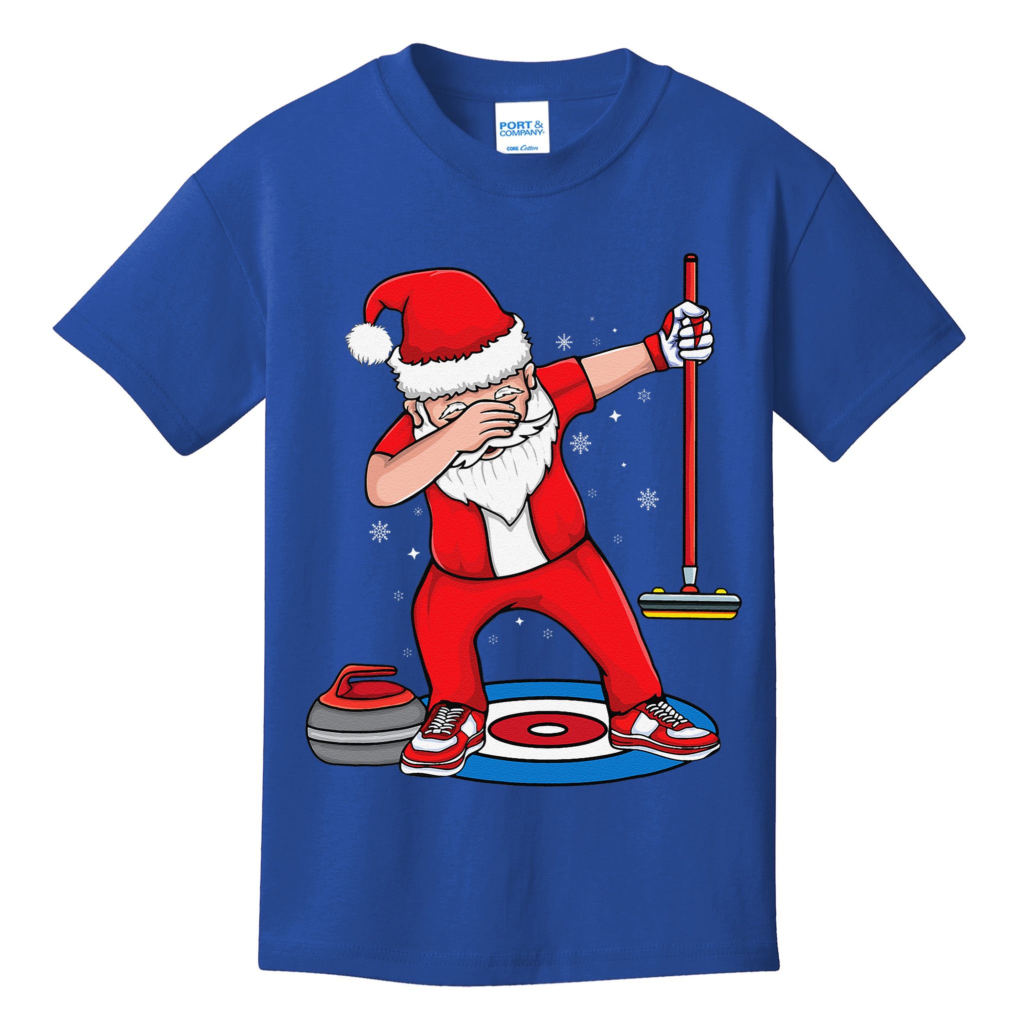 Dabbing Santa Curling Player Curling Broom Curler Curling Kids T-Shirt