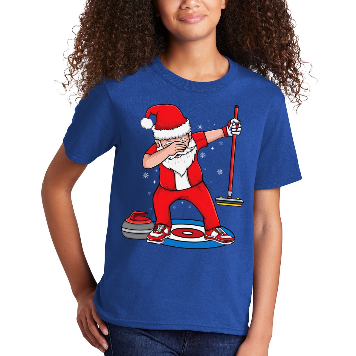 Dabbing Santa Curling Player Curling Broom Curler Curling Kids T-Shirt
