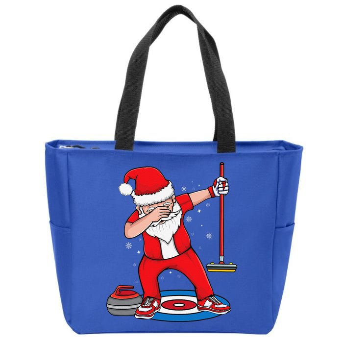 Dabbing Santa Curling Player Curling Broom Curler Curling Zip Tote Bag