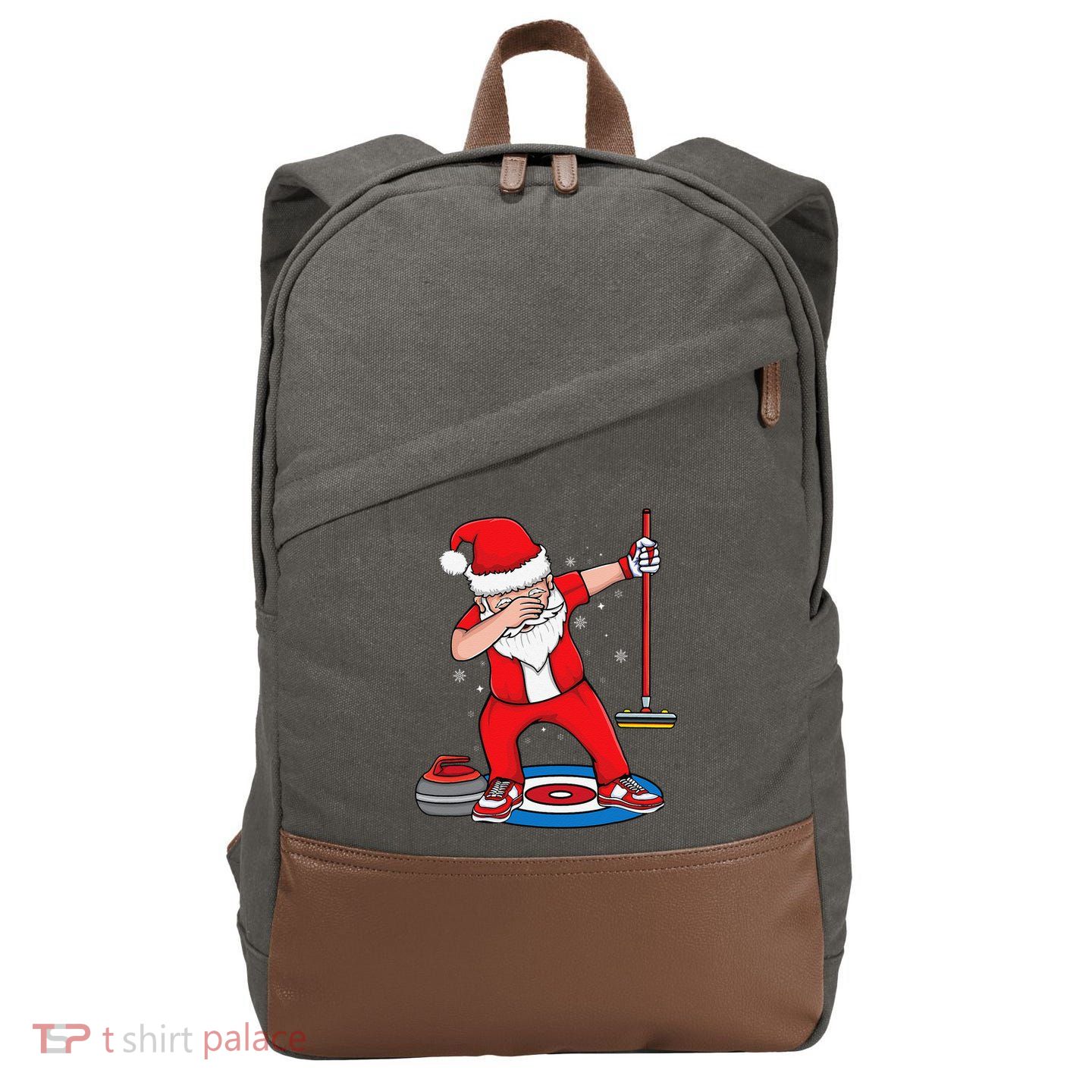 Dabbing Santa Curling Player Curling Broom Curler Curling Cotton Canvas Backpack