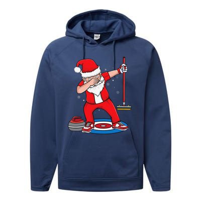 Dabbing Santa Curling Player Curling Broom Curler Curling Performance Fleece Hoodie