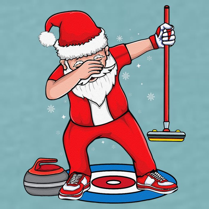 Dabbing Santa Curling Player Curling Broom Curler Curling Sueded Cloud Jersey T-Shirt