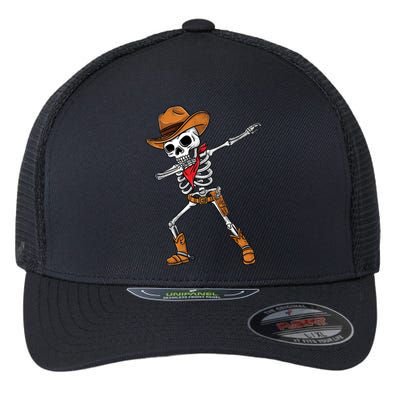 Dabbing Skeleton Cow Halloween Gift Flexfit Unipanel Trucker Cap