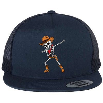 Dabbing Skeleton Cow Halloween Gift Flat Bill Trucker Hat