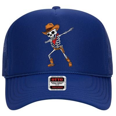 Dabbing Skeleton Cow Halloween Gift High Crown Mesh Back Trucker Hat