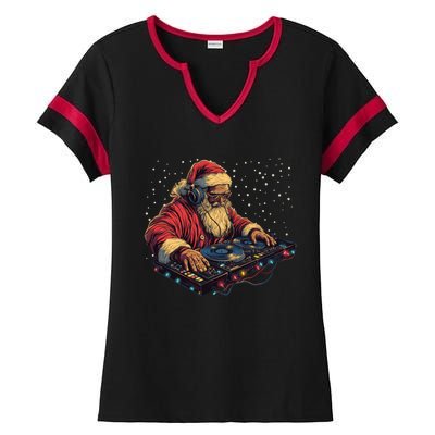 Dj Santa Claus Spinning Christmas Beats Funny House Music Gift Ladies Halftime Notch Neck Tee