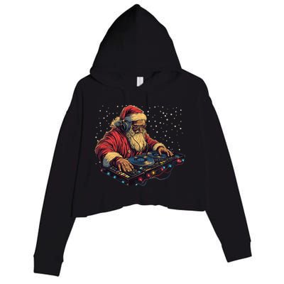 Dj Santa Claus Spinning Christmas Beats Funny House Music Gift Crop Fleece Hoodie