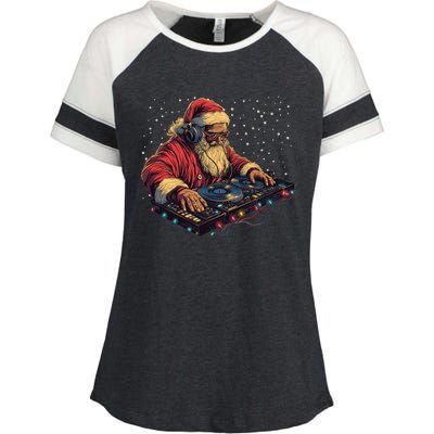 Dj Santa Claus Spinning Christmas Beats Funny House Music Gift Enza Ladies Jersey Colorblock Tee