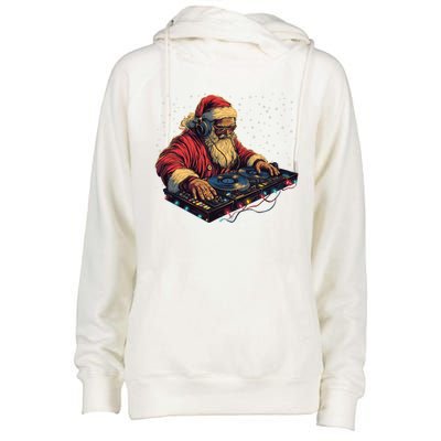 Dj Santa Claus Spinning Christmas Beats Funny House Music Gift Womens Funnel Neck Pullover Hood