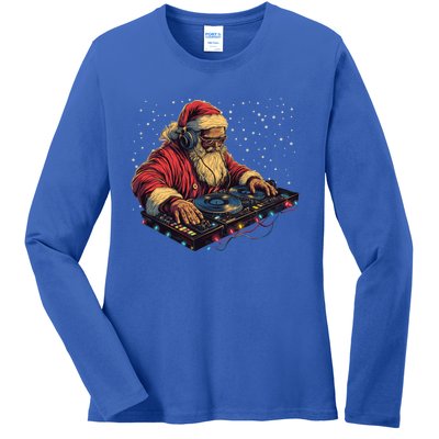 Dj Santa Claus Spinning Christmas Beats Funny House Music Gift Ladies Long Sleeve Shirt