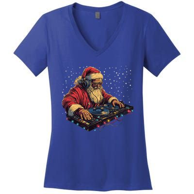 Dj Santa Claus Spinning Christmas Beats Funny House Music Gift Women's V-Neck T-Shirt