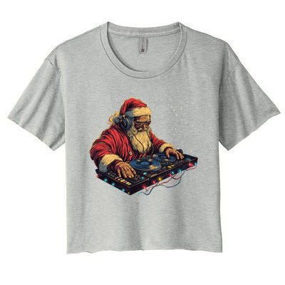 Dj Santa Claus Spinning Christmas Beats Funny House Music Gift Women's Crop Top Tee