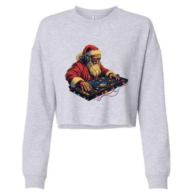 Dj Santa Claus Spinning Christmas Beats Funny House Music Gift Cropped Pullover Crew