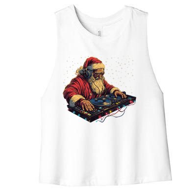 Dj Santa Claus Spinning Christmas Beats Funny House Music Gift Women's Racerback Cropped Tank