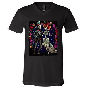 Dancing Skeletons Costume Dia De Los Muertos Day of The Dead V-Neck T-Shirt