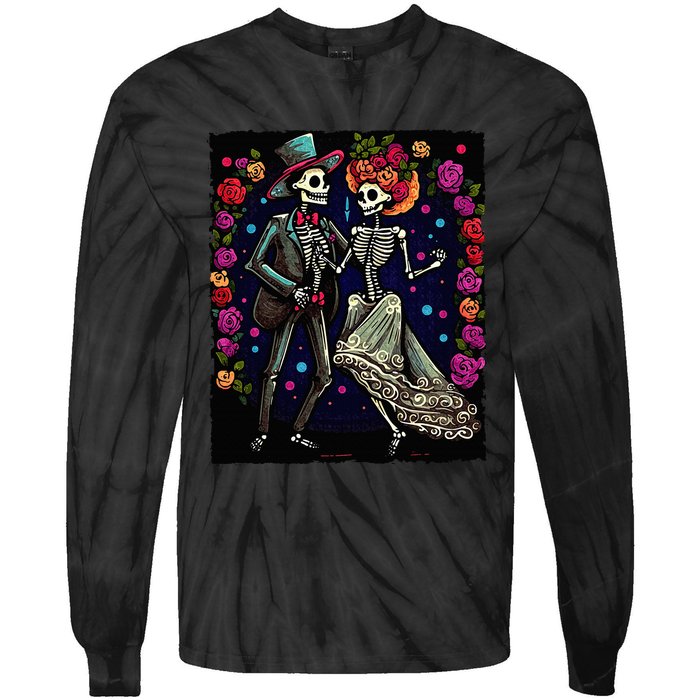 Dancing Skeletons Costume Dia De Los Muertos Day of The Dead Tie-Dye Long Sleeve Shirt