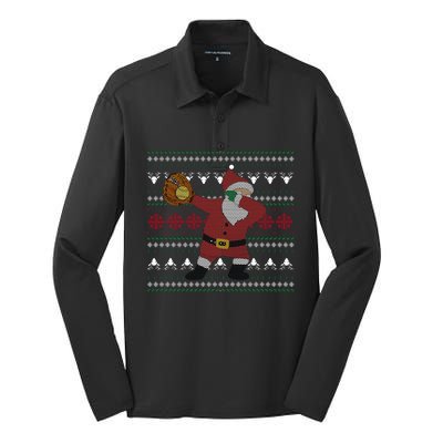 Dabbing Santa Christmas Softball Silk Touch Performance Long Sleeve Polo