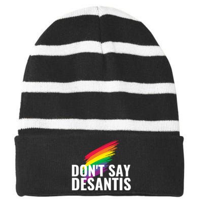 Dont Say DeSantis Rainbow Say Gay Graphic Striped Beanie with Solid Band