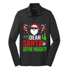 Dear Santa Define Funny Naughty Xmas Family Christmas Pajama Silk Touch Performance Long Sleeve Polo