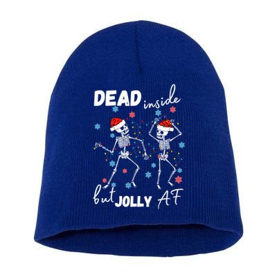 Dancing Skeleton Dead Inside But Jolly Af Christmas Costume Cute Gift Short Acrylic Beanie