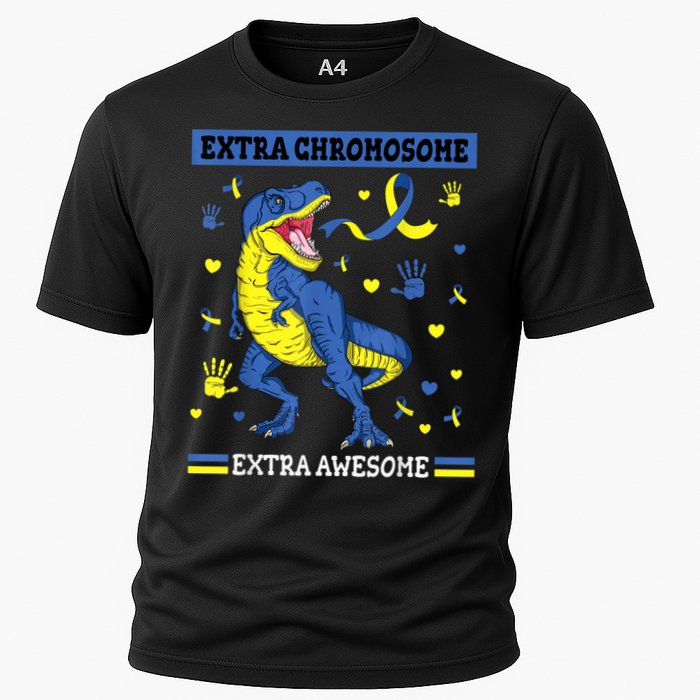 Down Syndrome Dinosaur T rex Extra Chromosome Extra Awesome Cooling Performance Crew T-Shirt