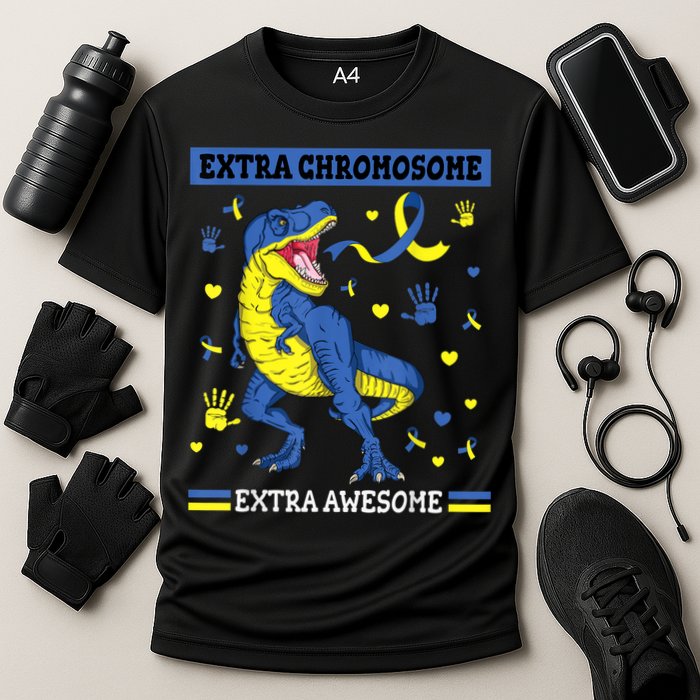 Down Syndrome Dinosaur T rex Extra Chromosome Extra Awesome Cooling Performance Crew T-Shirt