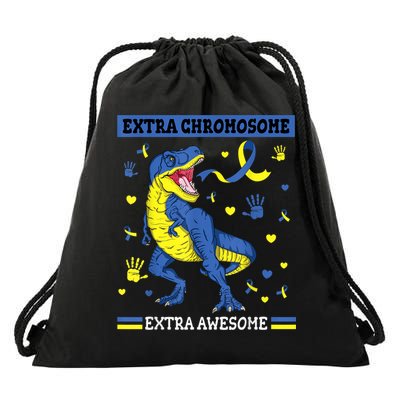 Down Syndrome Dinosaur T rex Extra Chromosome Extra Awesome Drawstring Bag