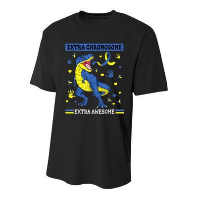 Down Syndrome Dinosaur T rex Extra Chromosome Extra Awesome Youth Performance Sprint T-Shirt
