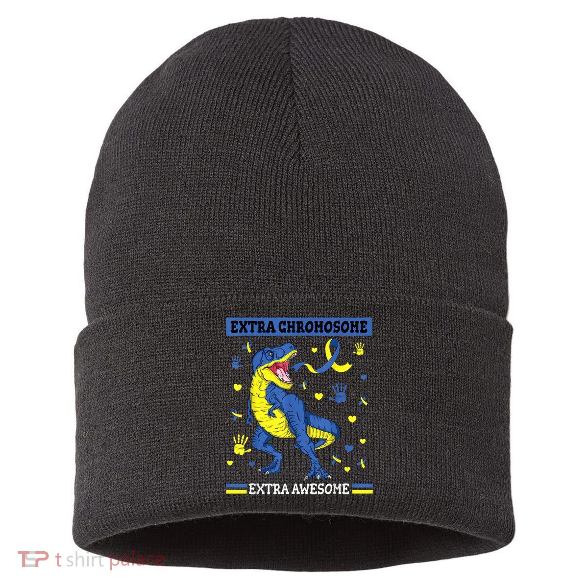 Down Syndrome Dinosaur T rex Extra Chromosome Extra Awesome Sustainable Knit Beanie