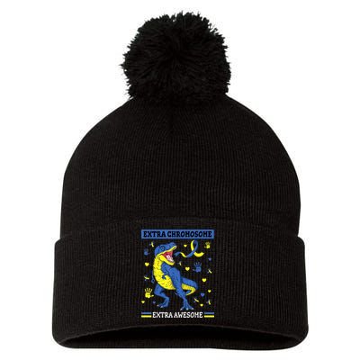 Down Syndrome Dinosaur T rex Extra Chromosome Extra Awesome Pom Pom 12in Knit Beanie