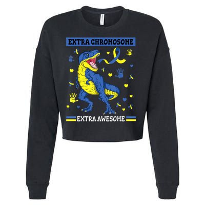 Down Syndrome Dinosaur T rex Extra Chromosome Extra Awesome Cropped Pullover Crew