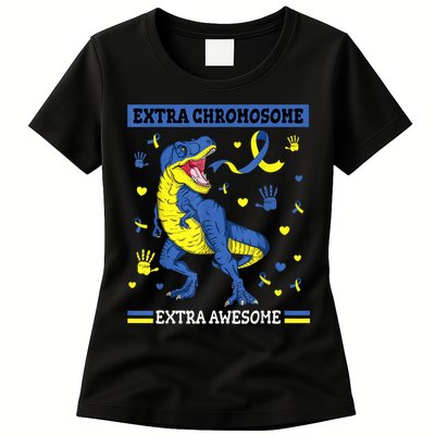 Down Syndrome Dinosaur T rex Extra Chromosome Extra Awesome Womens T-Shirt
