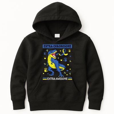 Down Syndrome Dinosaur T rex Extra Chromosome Extra Awesome Kids Hoodie