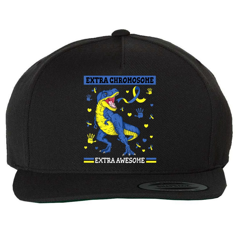 Down Syndrome Dinosaur T rex Extra Chromosome Extra Awesome Wool Snapback Cap