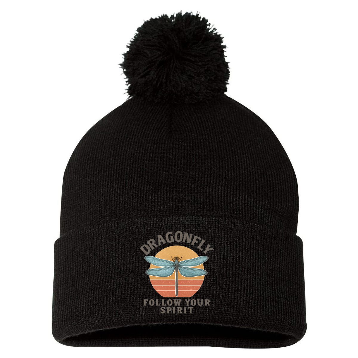 Dragonfly Spirit Pom Pom 12in Knit Beanie