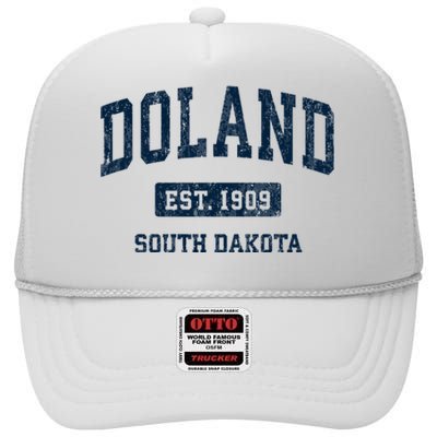 Doland South Dakota Sd Vintage Athletic Sports High Crown Mesh Back Trucker Hat