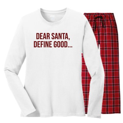 Dear Santa Define Good Funny Christmas Women's Long Sleeve Flannel Pajama Set 