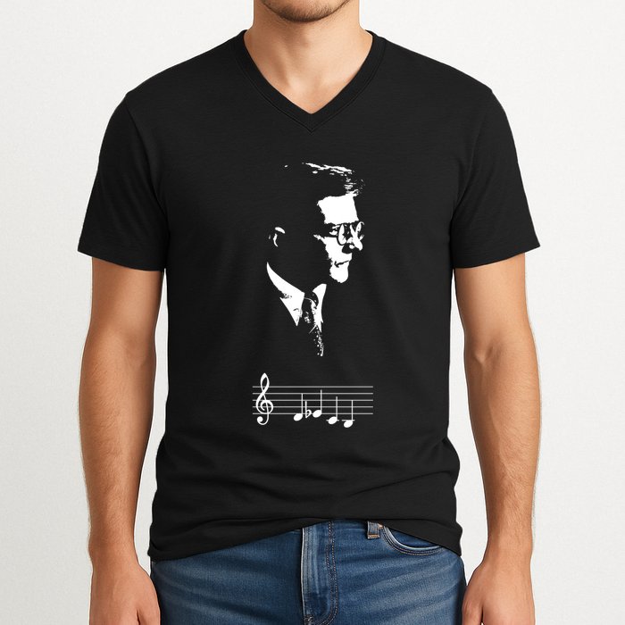 Dmitri Shostakovich Dsch Motif Musical Notes V-Neck T-Shirt