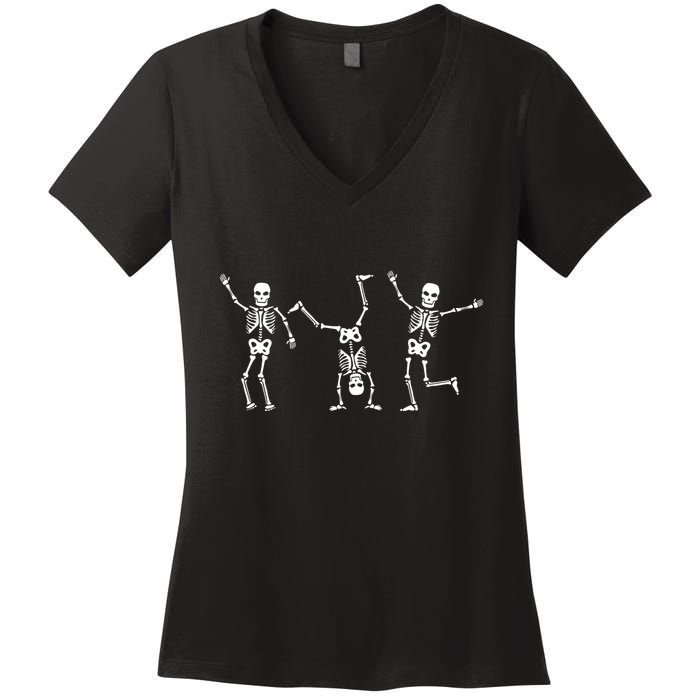Dancing Skeleton Dance Challenge Halloween Scary Skeleton Women's V-Neck T-Shirt