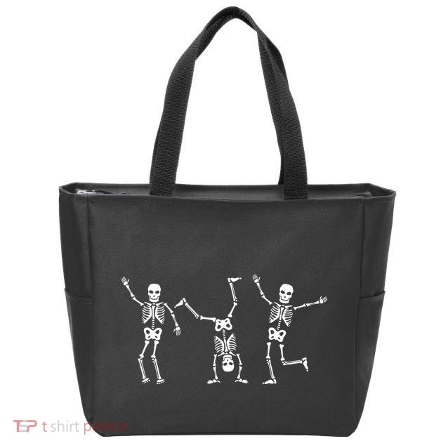 Dancing Skeleton Dance Challenge Halloween Scary Skeleton Zip Tote Bag