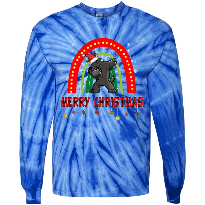 Dabbing Scottie Dog Lover Pet Santa Hat Rainbow Christmas Gift Tie-Dye Long Sleeve Shirt