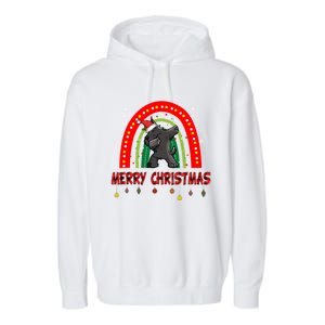 Dabbing Scottie Dog Lover Pet Santa Hat Rainbow Christmas Gift Garment-Dyed Fleece Hoodie