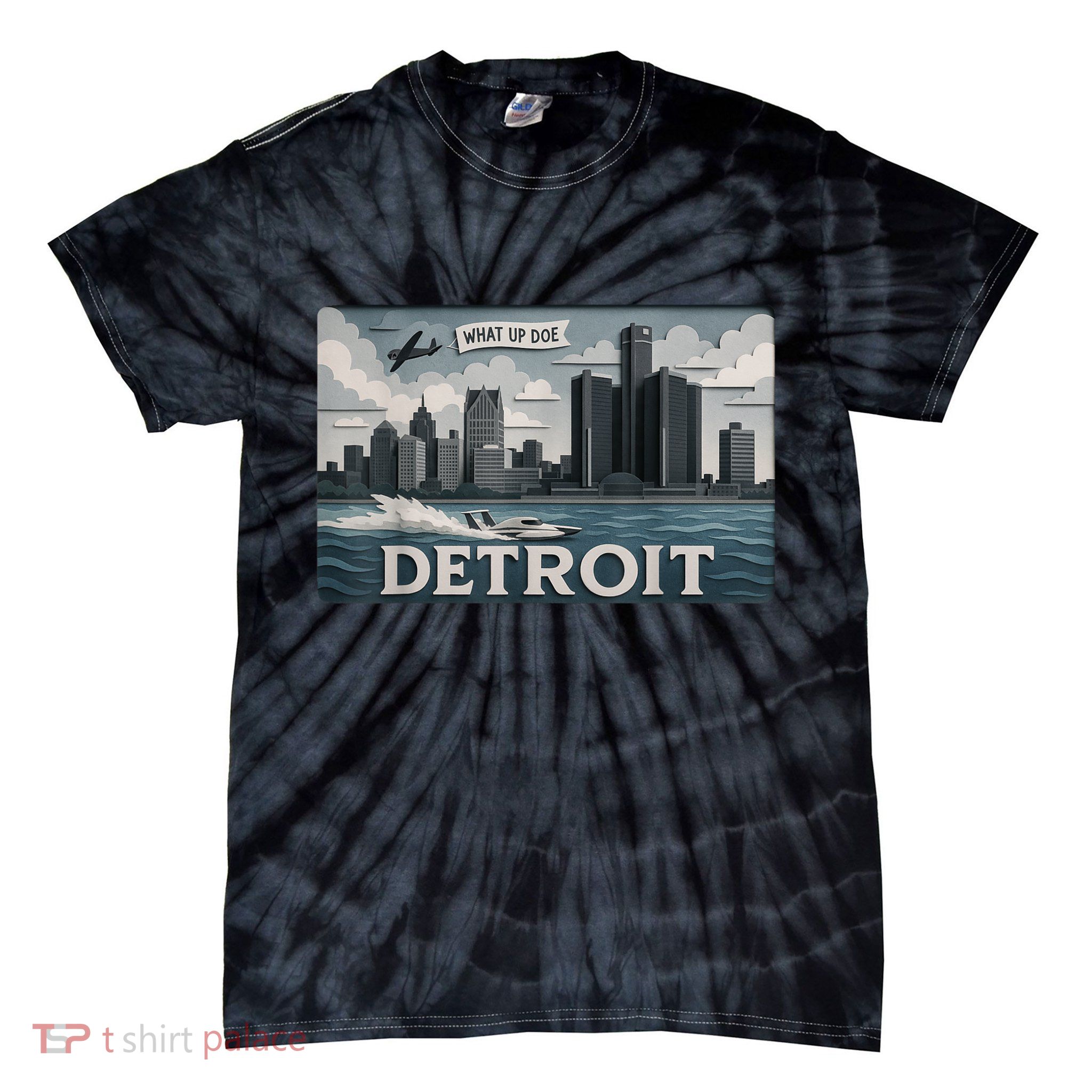 Detroit Skyline Design With 'What Up Doe Tie-Dye T-Shirt