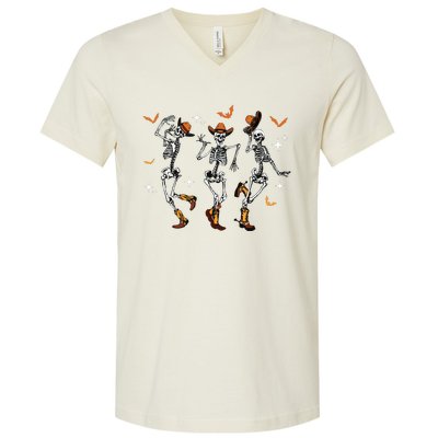 Dancing Skeletons Dance Cowboy Western Halloween Costume V-Neck T-Shirt