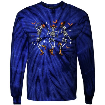 Dancing Skeletons Dance Cowboy Western Halloween Costume Tie-Dye Long Sleeve Shirt