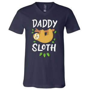 Daddy Sloth Dad Father Fathers Day Lazy Dad V-Neck T-Shirt