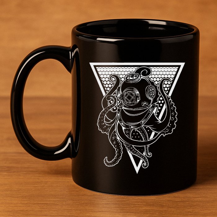 Deep Sea Diving Helmet Kraken Octopus Underwater Diver Gift 11oz C Handle Ceramic Mug