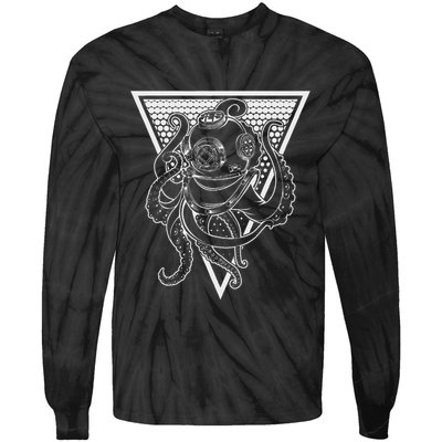 Deep Sea Diving Helmet Kraken Octopus Underwater Diver Gift Tie-Dye Long Sleeve Shirt